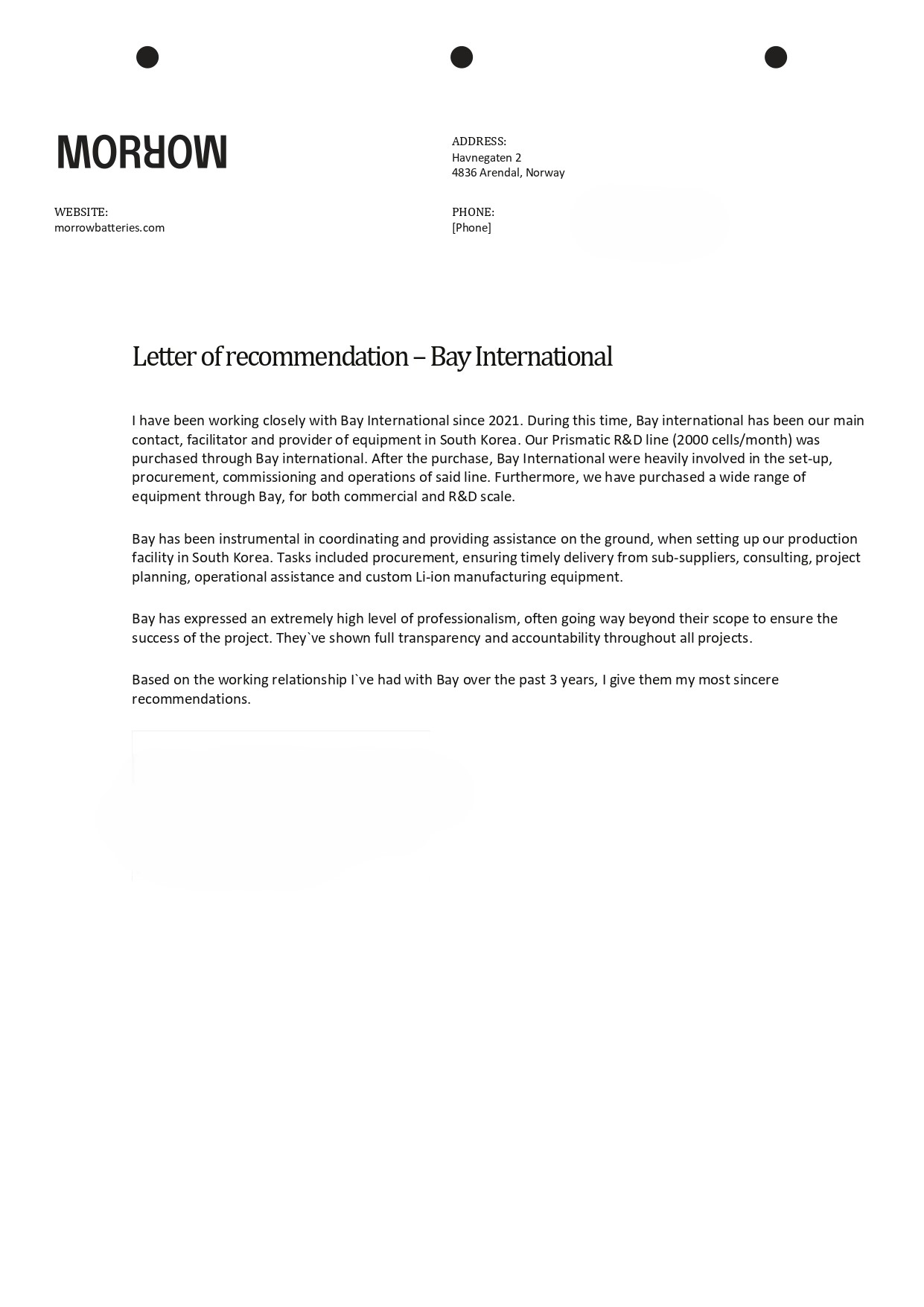 Our Partner's Letter of Recommendation